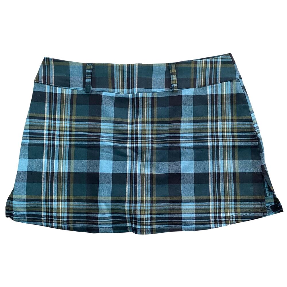 Vintage Y2K Zoey Beth XL Plaid Mini Skirt w/Shorts Blue Academia Indie Punk Goth
